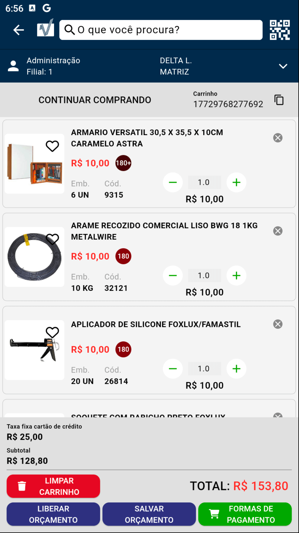 Screenshot VersoApp - Carrinho