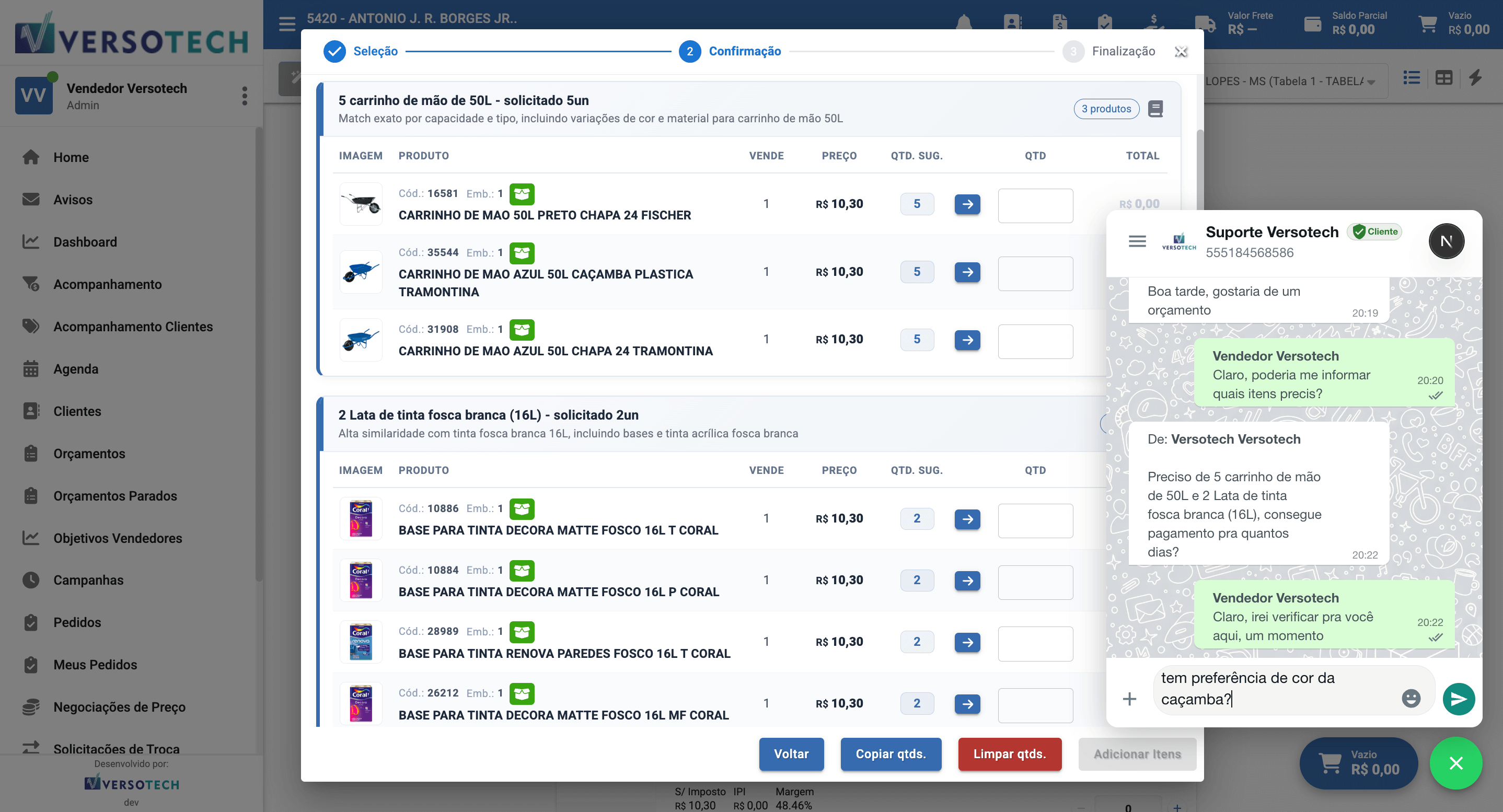 Screenshot VersoCall - Pedido com IA e Chat WhatsApp