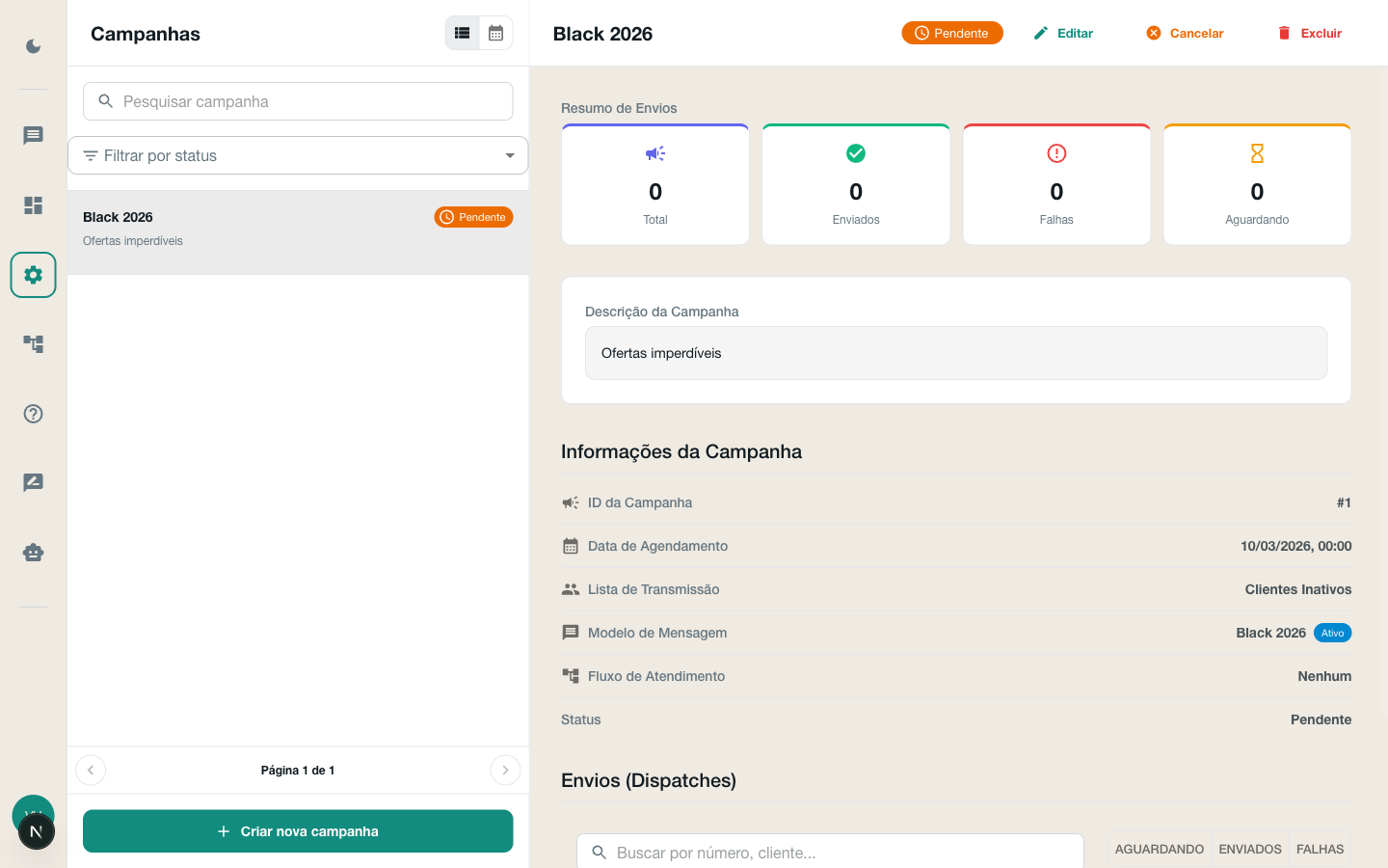 Screenshot VersoChat - Campanhas