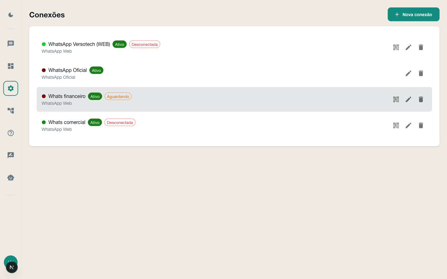 Screenshot VersoChat - Conexões WhatsApp