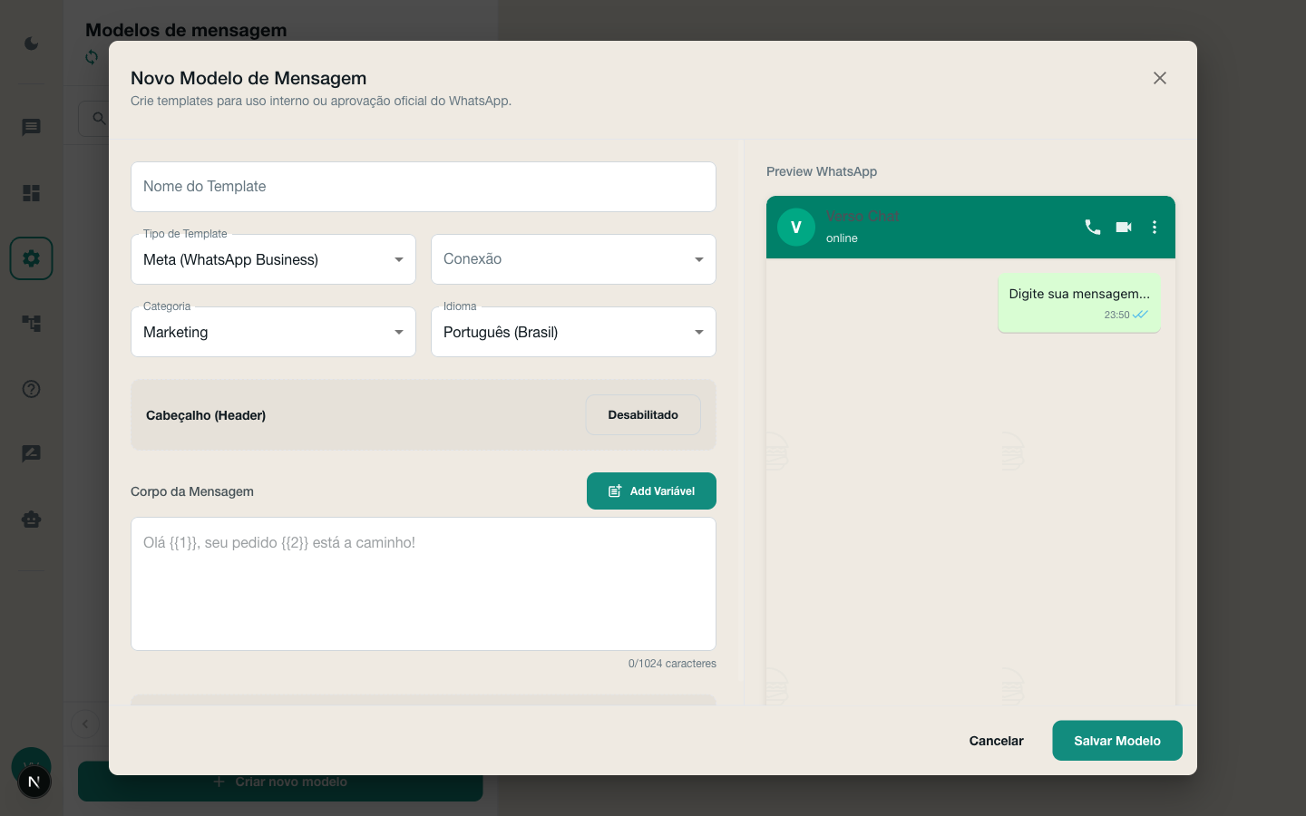 Screenshot VersoChat - Templates META