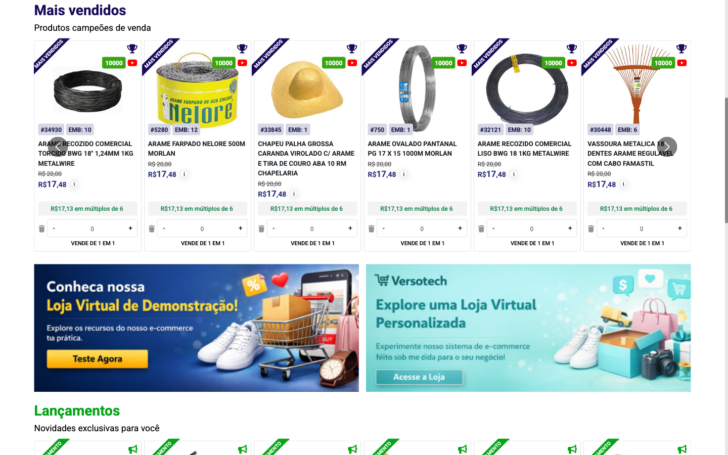 Screenshot VersoCommerce - Produtos Mais Vendidos