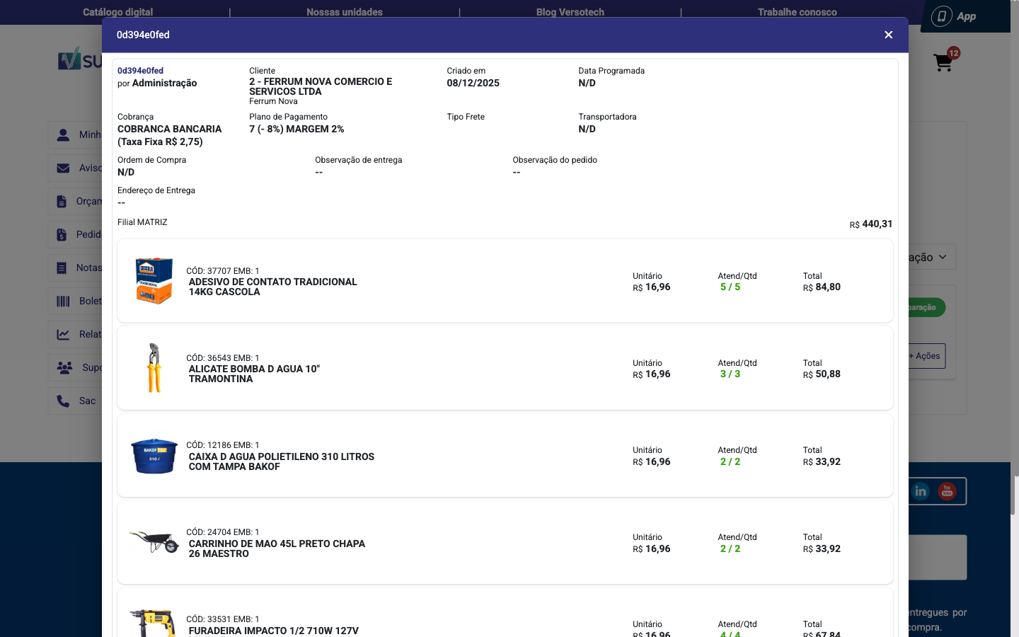 Screenshot VersoCommerce - Detalhe do Pedido