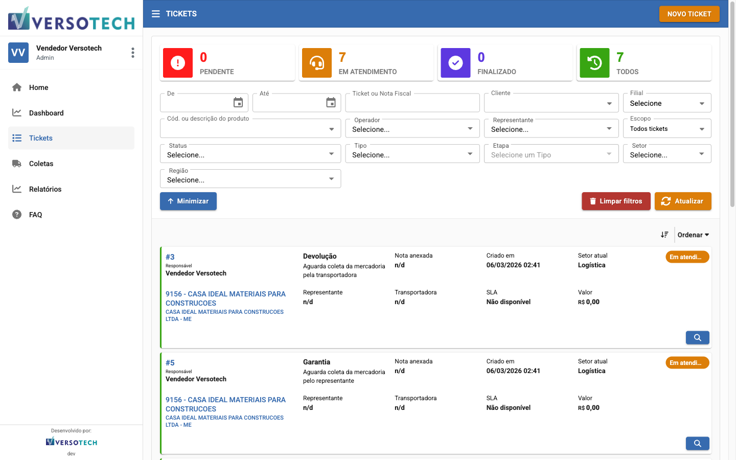 Screenshot VersoSAC - Painel de Tickets