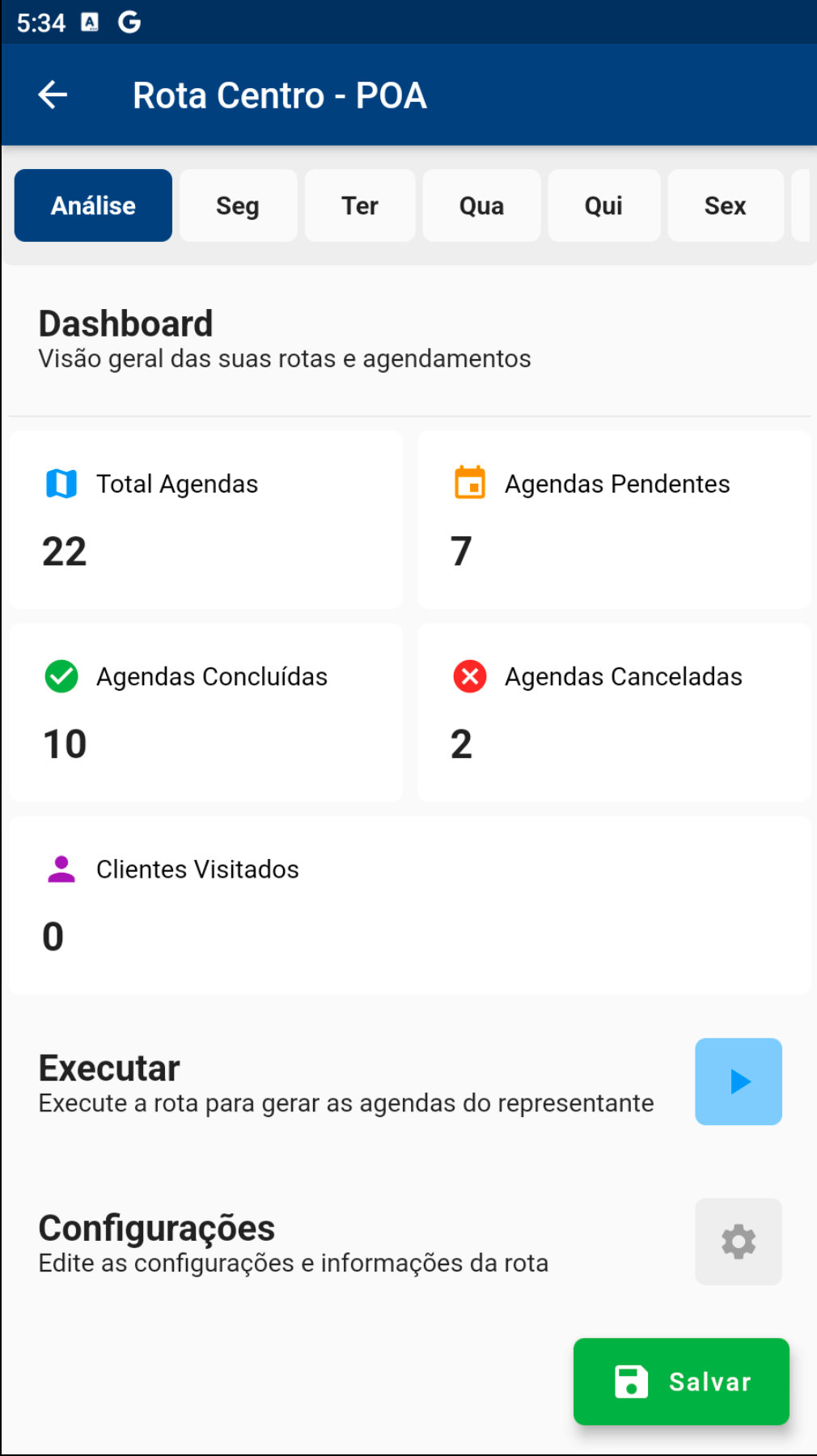 Screenshot VersoVendas - Detalhes da Rota