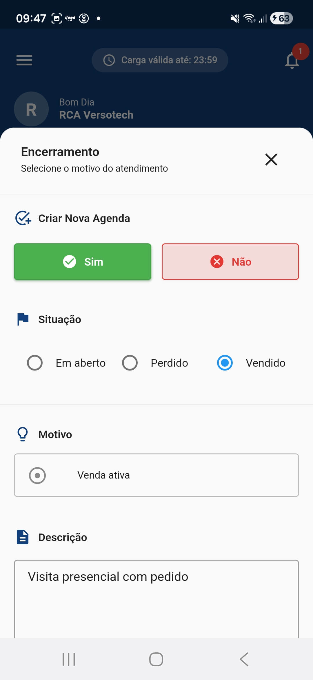 Screenshot VersoVendas - GPS Check-out