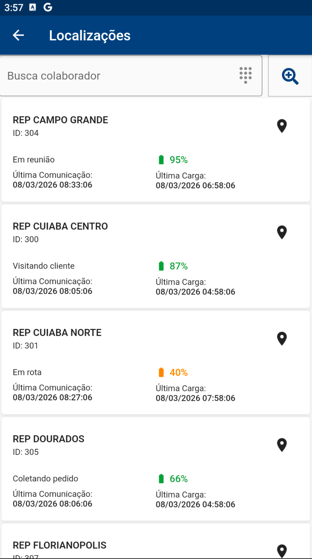 Screenshot VersoVendas - Localizações Supervisor