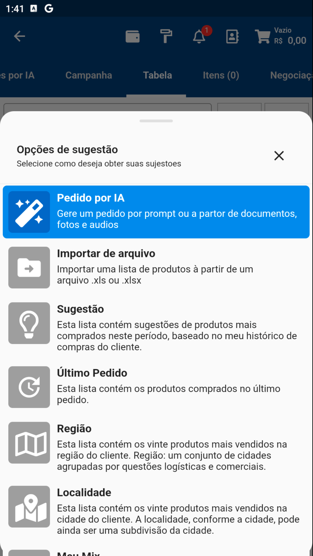 Screenshot VersoVendas - Sugestões